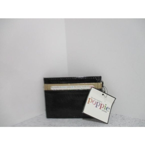 *Poppie Jones Black and Tan Crinkle Patent Cardholder Key Clip Wallet - Picture 4 of 4